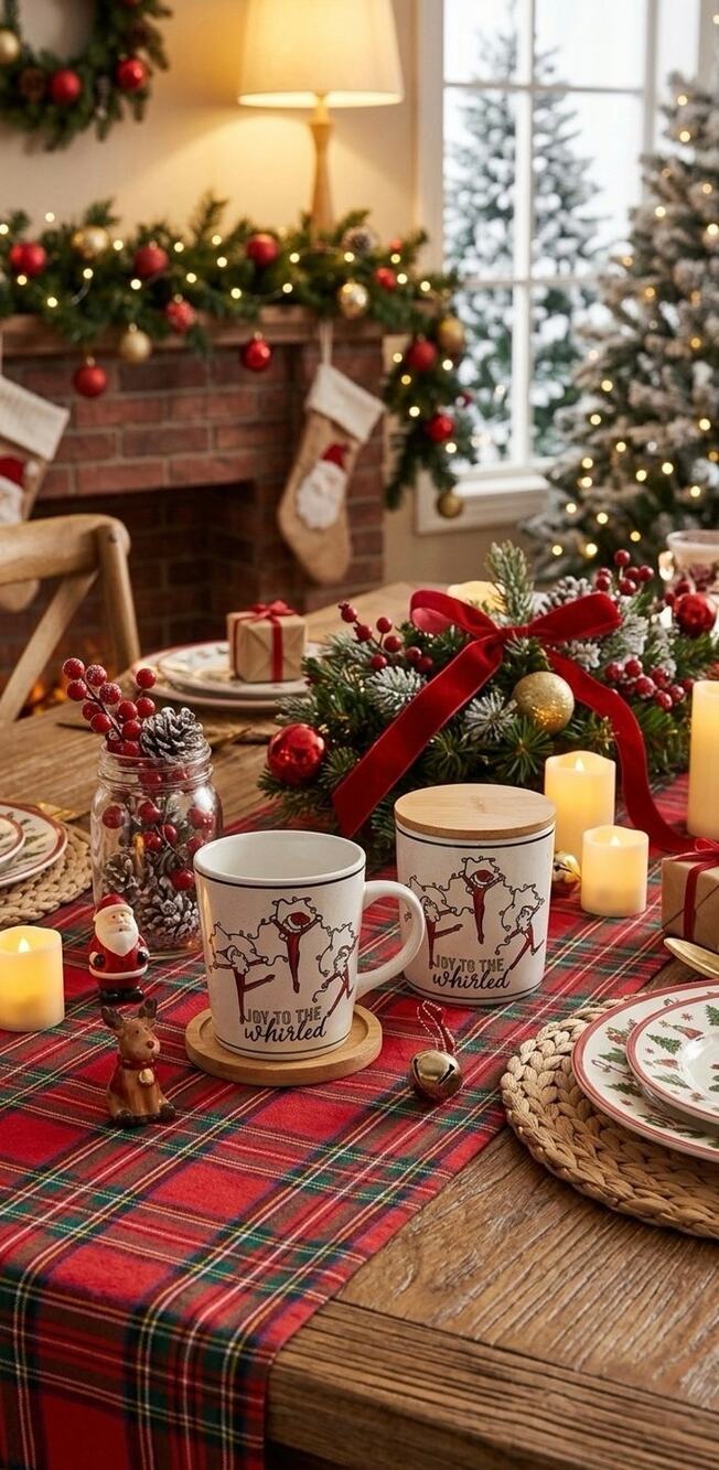 NIB❤️What Fun Ceramic Dancing Santas Canister and Mug Set